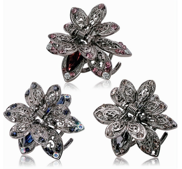 Set Of 3 Crystal Rhinestone Claw Hair Clips