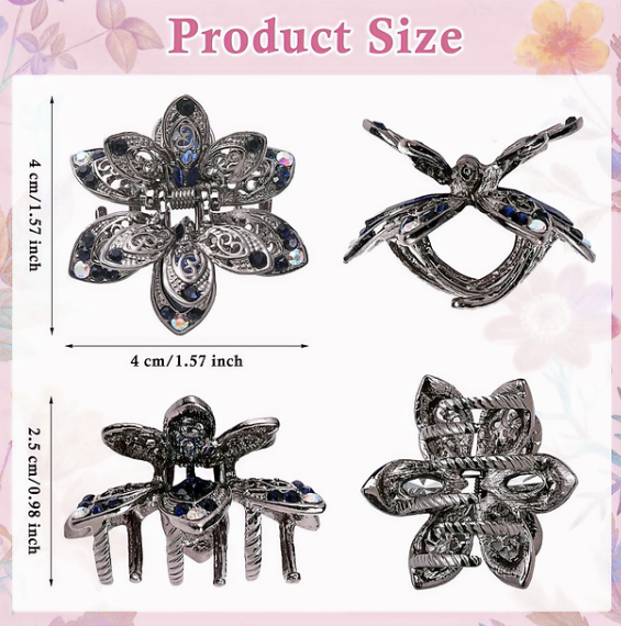 Set Of 3 Crystal Rhinestone Claw Hair Clips
