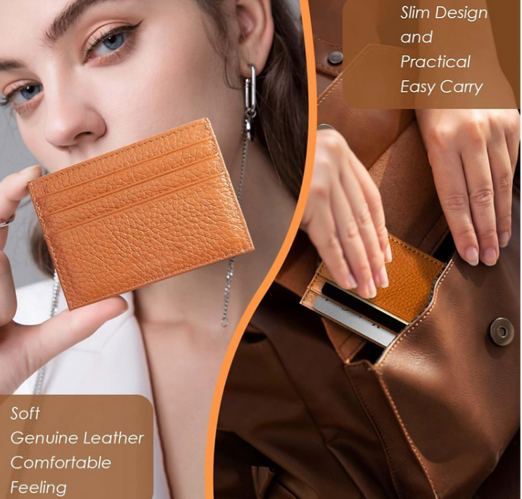 Serga Genuine Leather Card Case (Cognac Peebble )