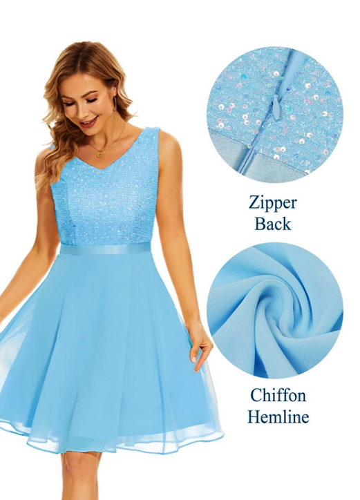 Dressystar Sequin Sparkly Dress V Neck