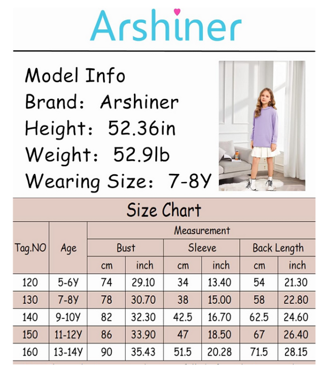 Arshiner Girls Hoodies Kids Long Pullover Hooded Sweatshirt with Kangaroo Pocket