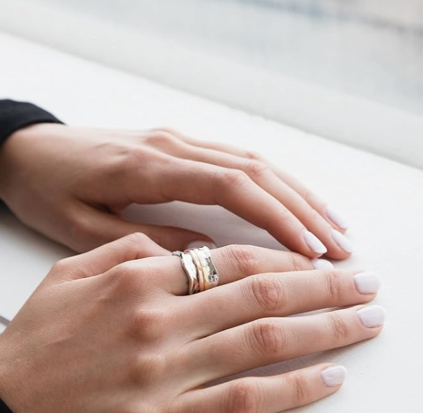 Energy Stone 925 Sterling Silver Fidget Ring 10 mm