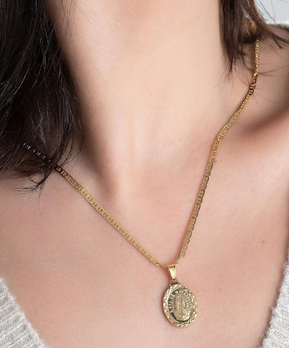 18K Gold Plated Virgin Mary Pendant Necklace 3.5 mm