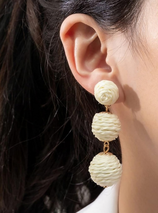 Straw Raffia Earrings Rattan Ball Earrings Hand Made