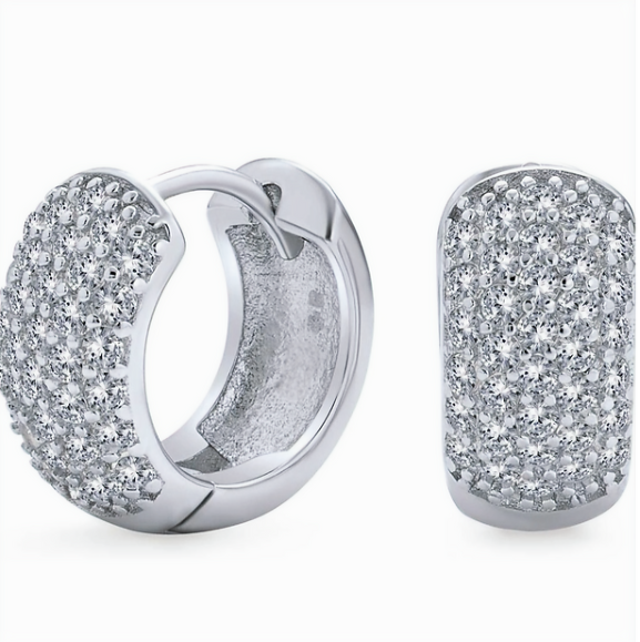 Bridal Cubic Zirconia Micro Pave CZ Huggie Hoop Earrings 7mm