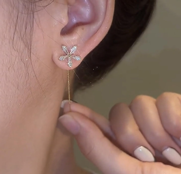 Trendy Long Tassel Zircon Flower Star Pendant Drop Earrings