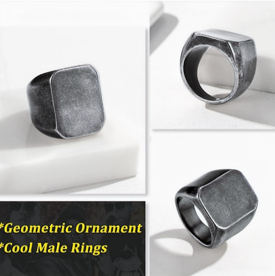Stainless Steel Square Signet Biker Rings