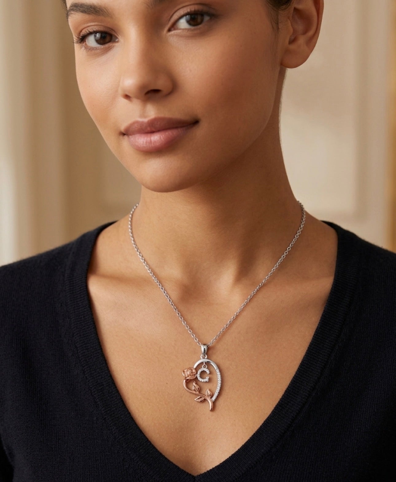 Rose Heart Initial Necklace