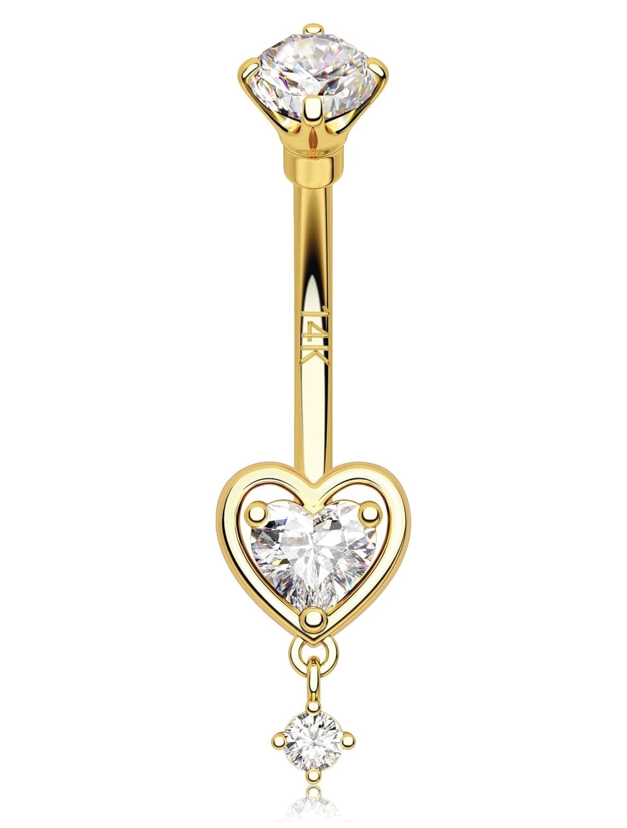 14K Gold Belly Button Ring Heart