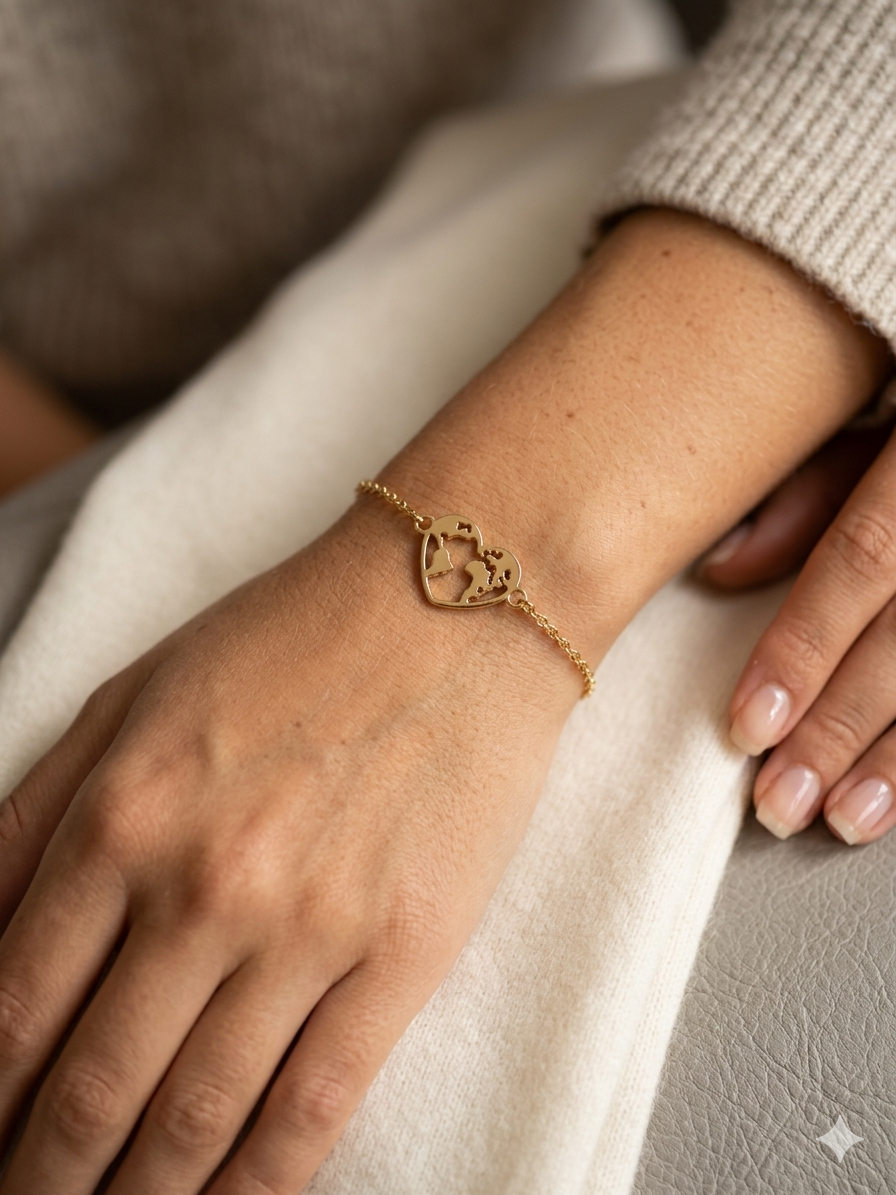World Map Pendant Bracelet