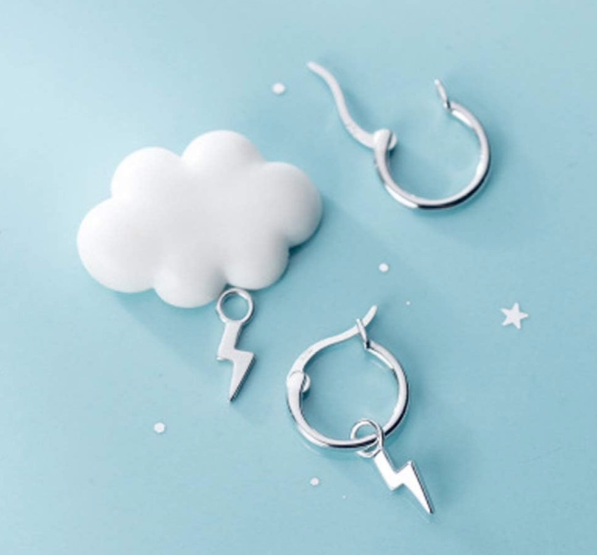 Lighting Bolt Hoop Sterling Silver 925 Earrings 15 mm