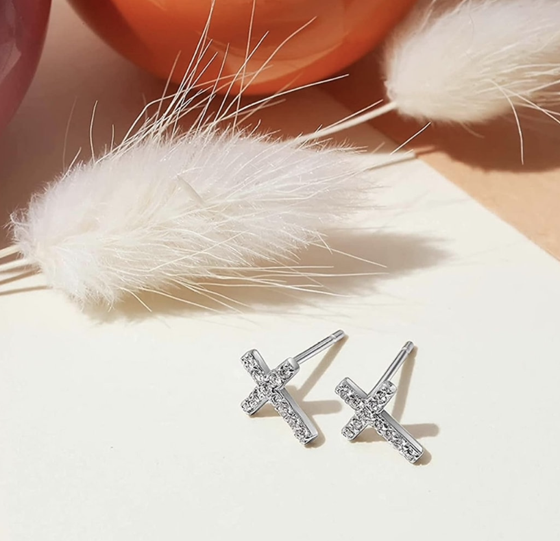 Cross Sterling Silver 925 Earrings 10 mm