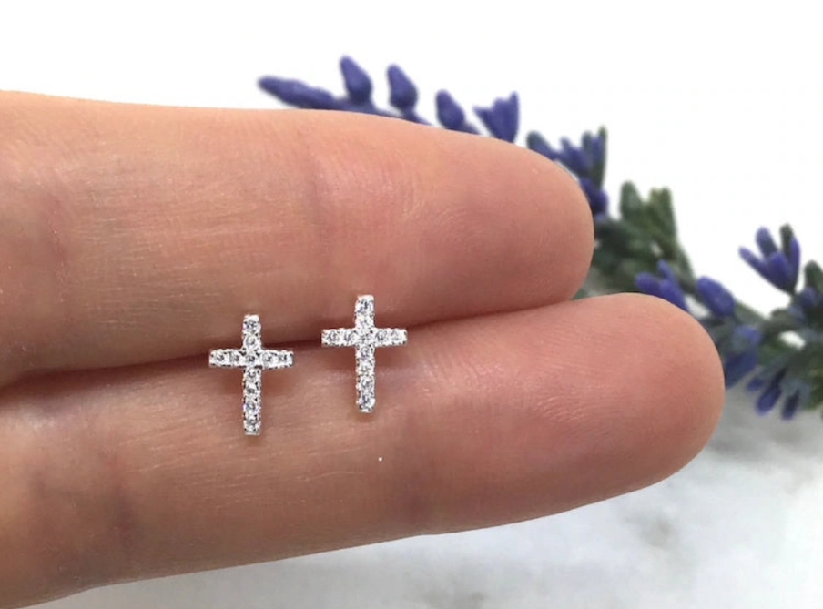 Cross Sterling Silver 925 Earrings 10 mm