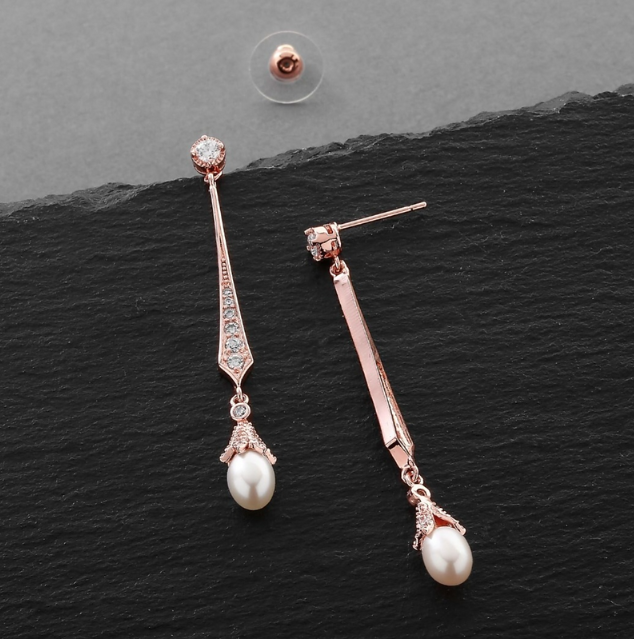 Slender Vintage Dangle Earrings with Freshwater Pearl Drops