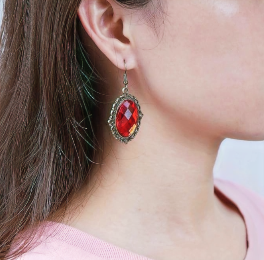 Teardrop Red Dangle Earrings, Vintage Gothic Earrings