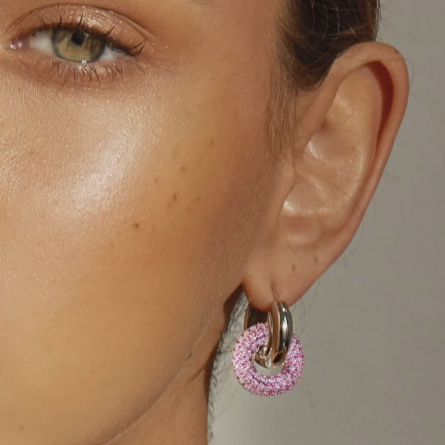 Double Ring Earrings With Zirconia Pendant