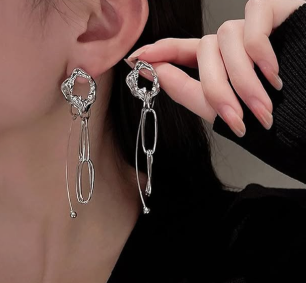 Metal Irregular Long Tassel Earrings