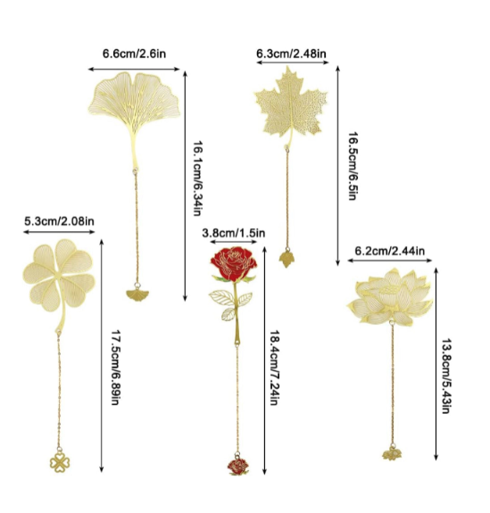 24K Gold Plated Metal Bookmark Pendant 5 pcs