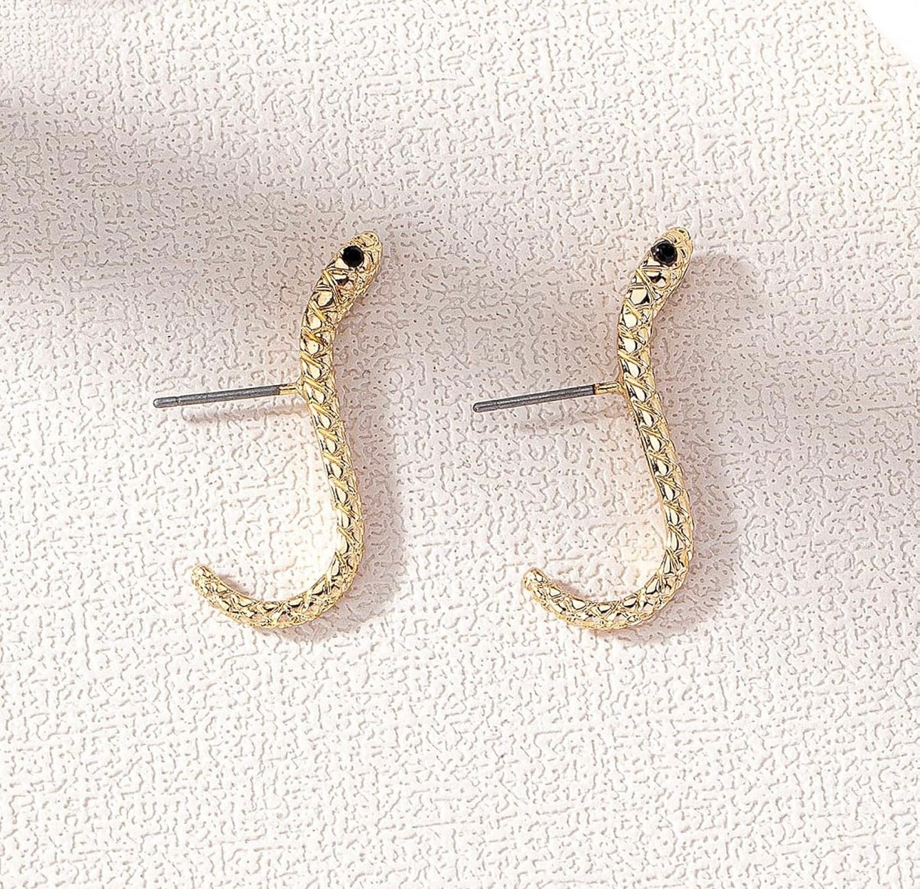 Edgy Sparkling Snake Stud Earrings – Gold Plated