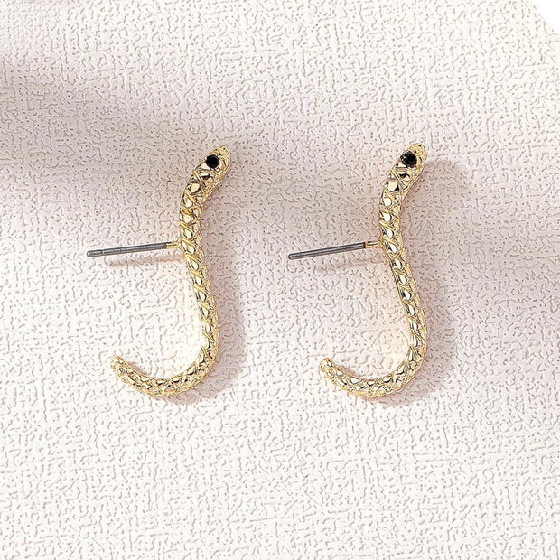 Edgy Sparkling Snake Stud Earrings – Gold Plated