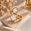 Lucky Four-Leaf Clover Adjustable Ring – 18K Gold Plated Statement Band
