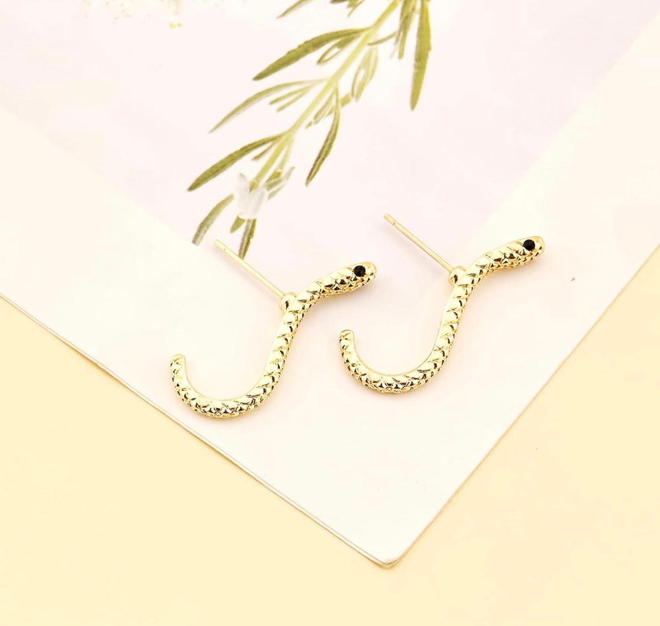 Edgy Sparkling Snake Stud Earrings – Gold Plated