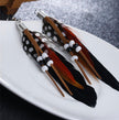 Bohemian Brown & Black Feather Drop Earrings – Stainless Steel