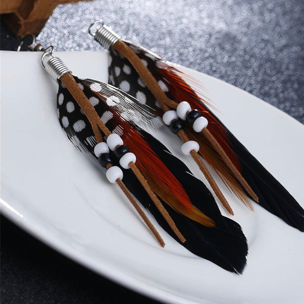 Bohemian Brown & Black Feather Earrings – Hypoallergenic Stainless Steel Drops