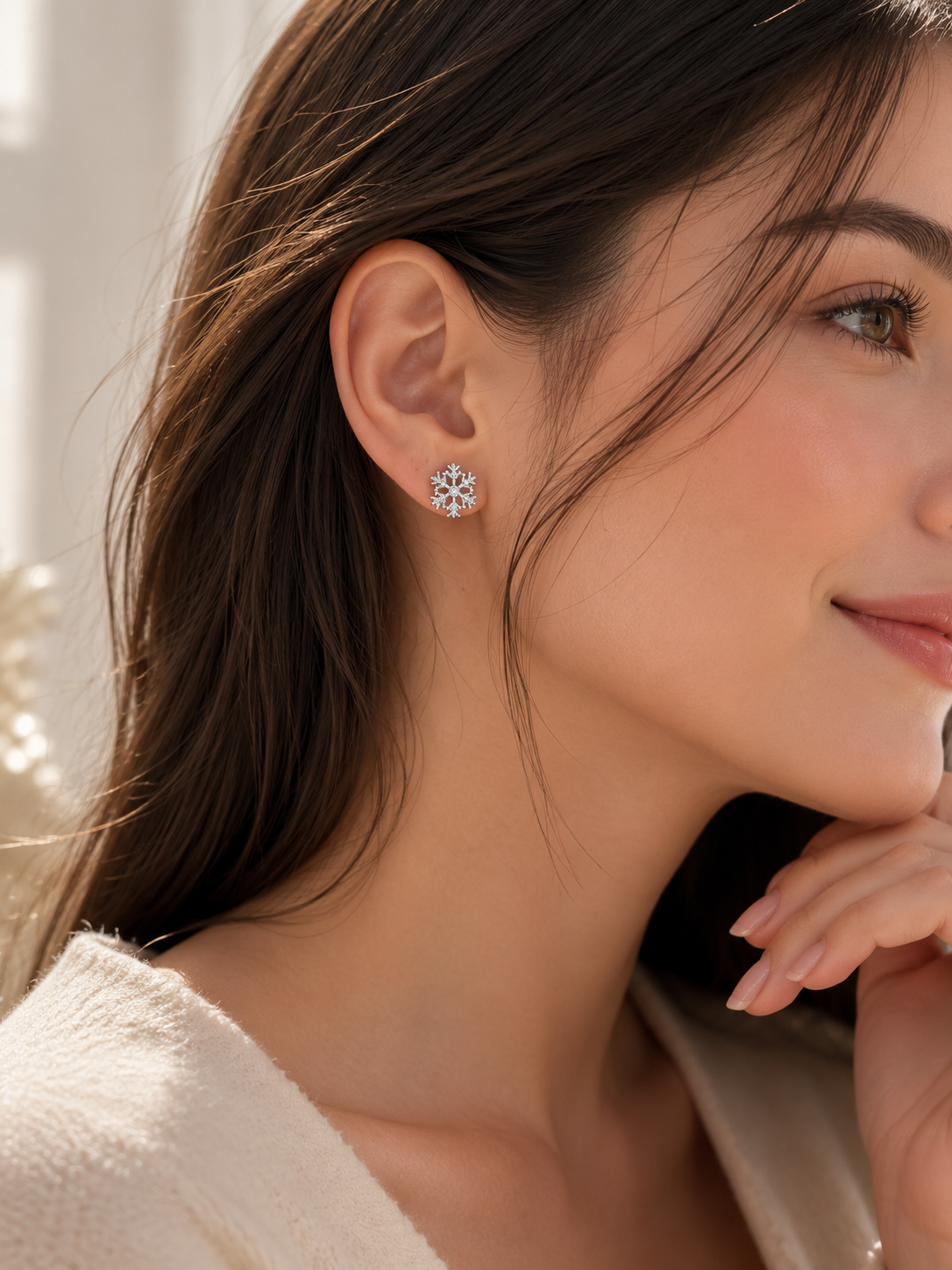 Sparkling Snowflake Cubic Zirconia Stainless Steel Stud Earrings