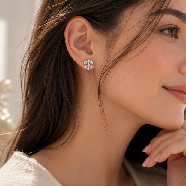 Sparkling Snowflake Cubic Zirconia Stainless Steel Stud Earrings