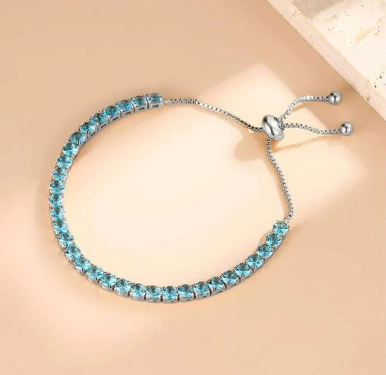 Silver Plated Round Cut Cubic Zirconia Blue Matrix Anti Tarnish Tennis Bracelet