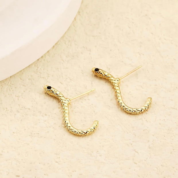 Edgy Sparkling Snake Stud Earrings – Gold Plated