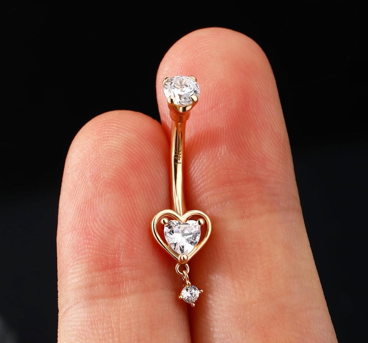 14K Gold Belly Button Ring Heart