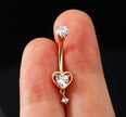 Solid 14K Gold Belly Button Ring – Heart Body Piercing Jewelry for Women