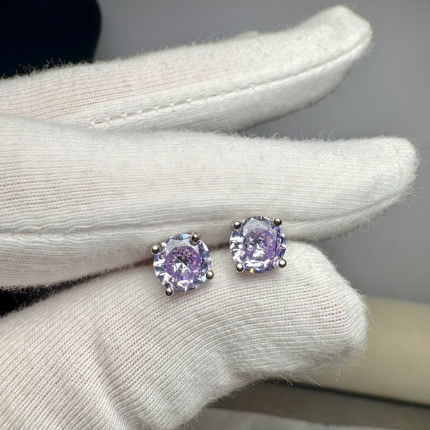 925 Sterling Silver Cubic Zirconia Stud Earrings – 6mm Round Solitaire for Women