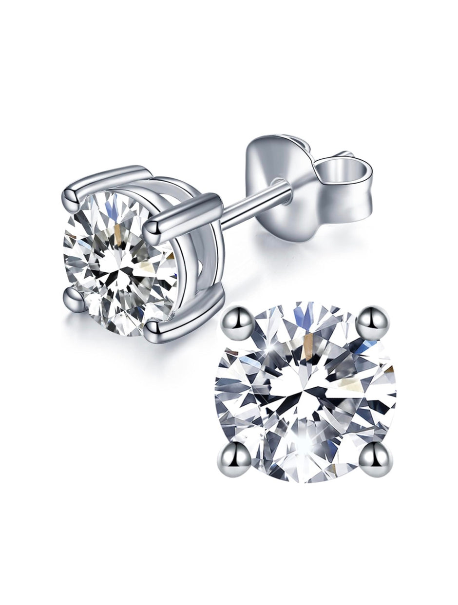 Sparkling Moissanite Stud Earrings – Hypoallergenic 18K White Gold Over Silver