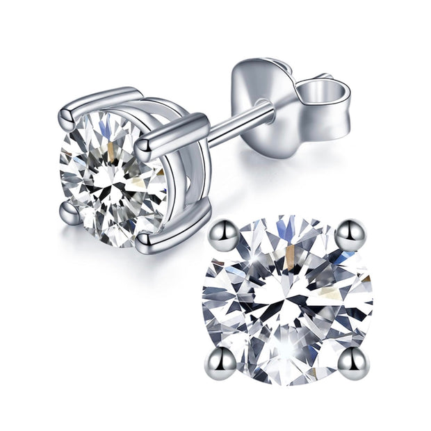 Sparkling Moissanite Stud Earrings – Hypoallergenic 18K White Gold Over Silver