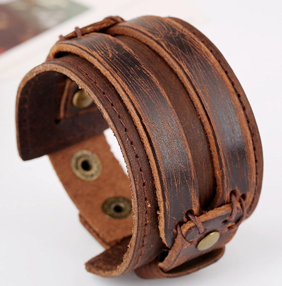 Antique Men's Brown Leather Cuff Bracelet