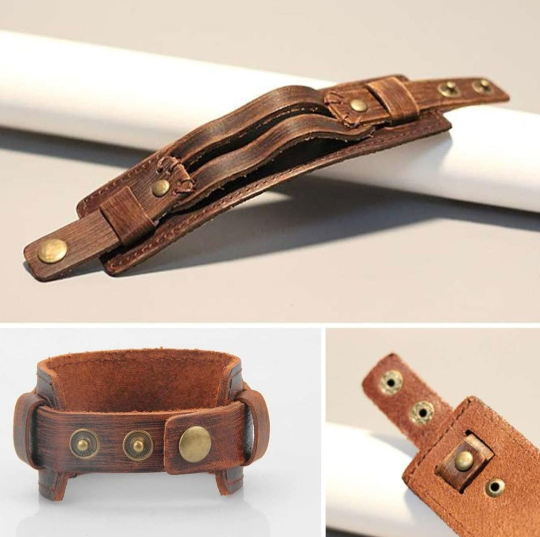Antique Men's Brown Leather Cuff Bracelet