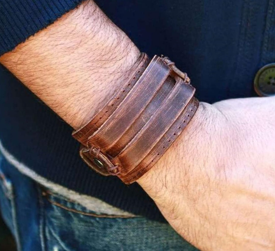 Antique Men's Brown Leather Cuff Bracelet