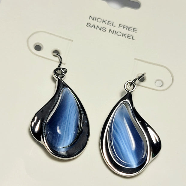 Stainless Steel Light Blue Tear Drop Swirl Earrings for Women