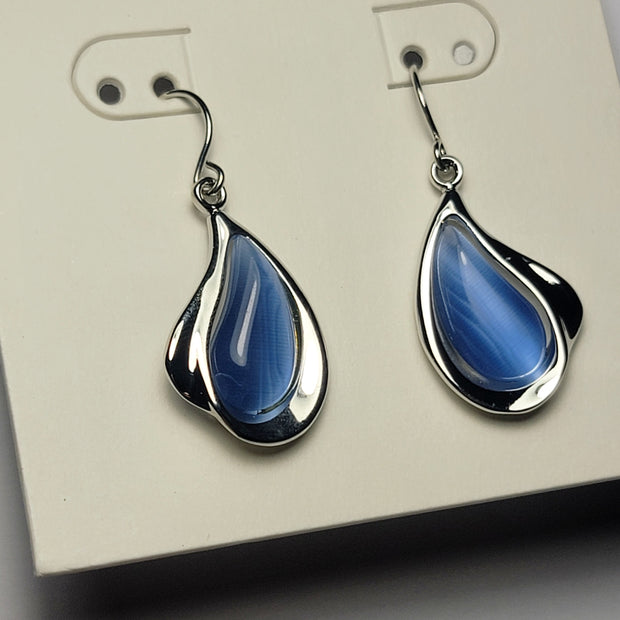 Stainless Steel Light Blue Tear Drop Swirl Earrings for Women
