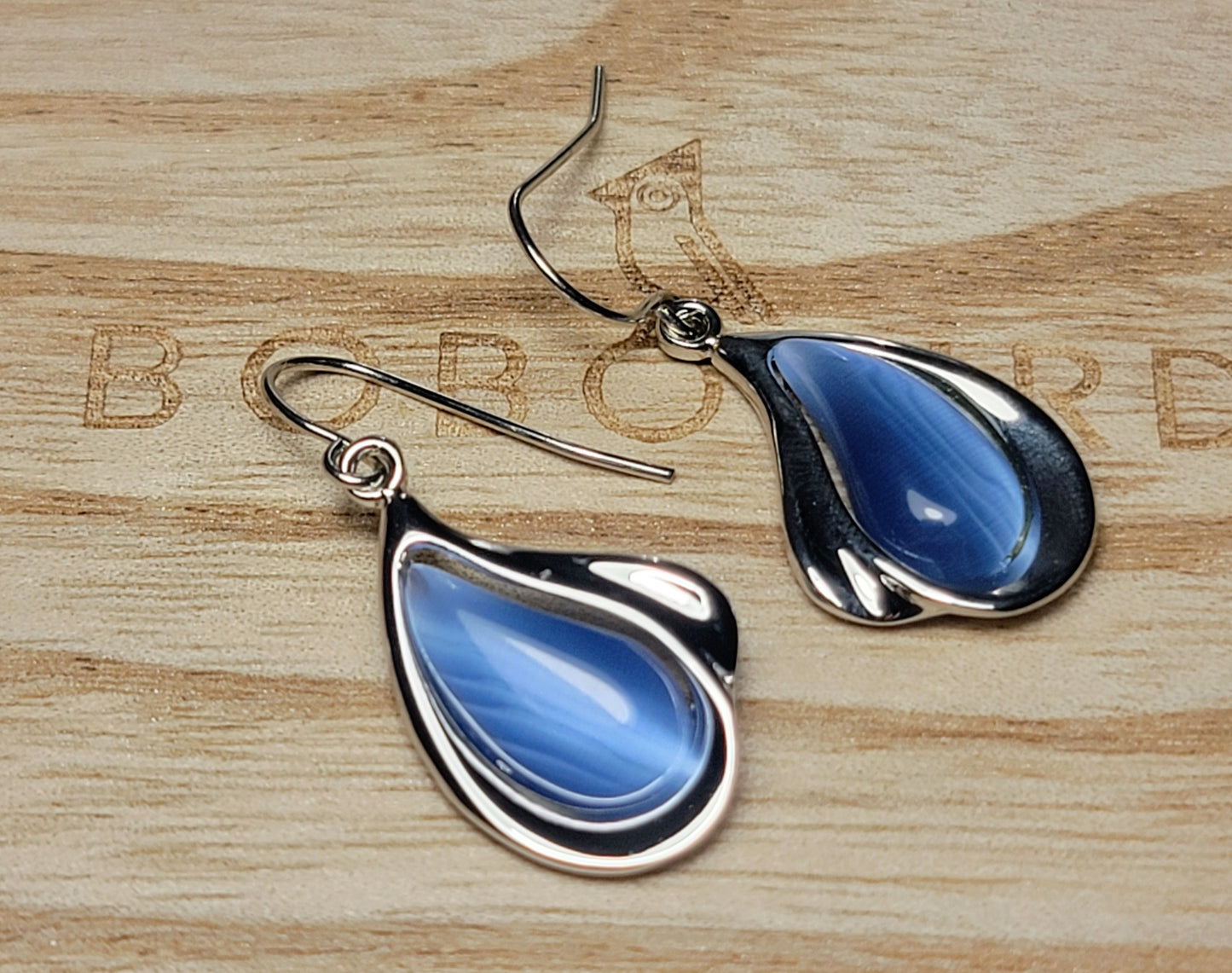 Light Blue Tear Drop Swirl Earrings