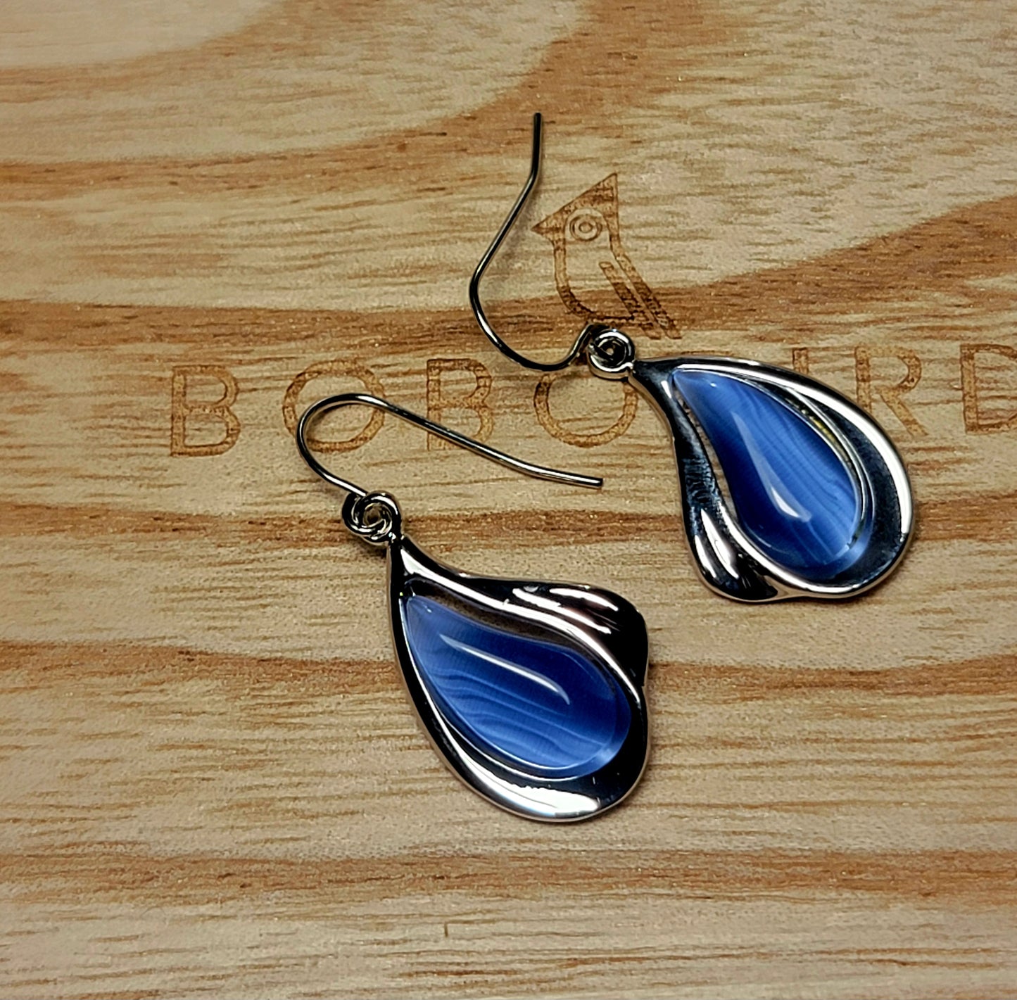 Light Blue Tear Drop Swirl Earrings
