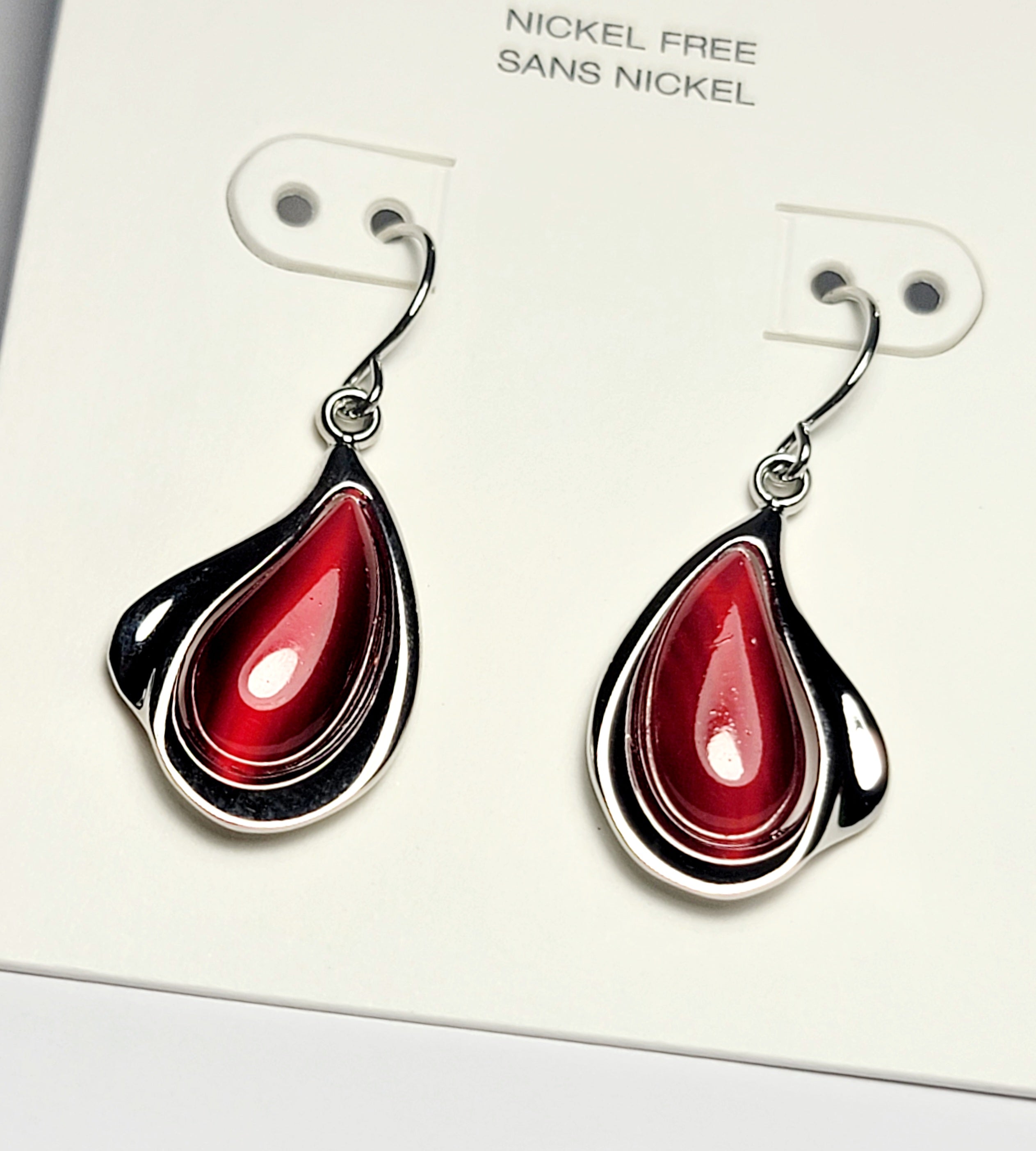 Elegant Red Teardrop Earrings – White Gold Plated