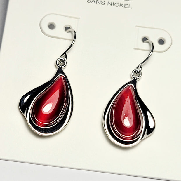 Elegant Red Teardrop Earrings – White Gold Plated