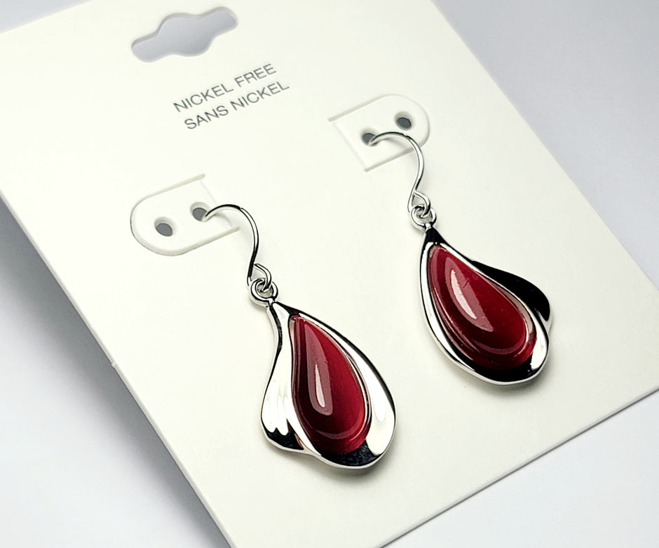 Elegant Red Teardrop Earrings – White Gold Plated