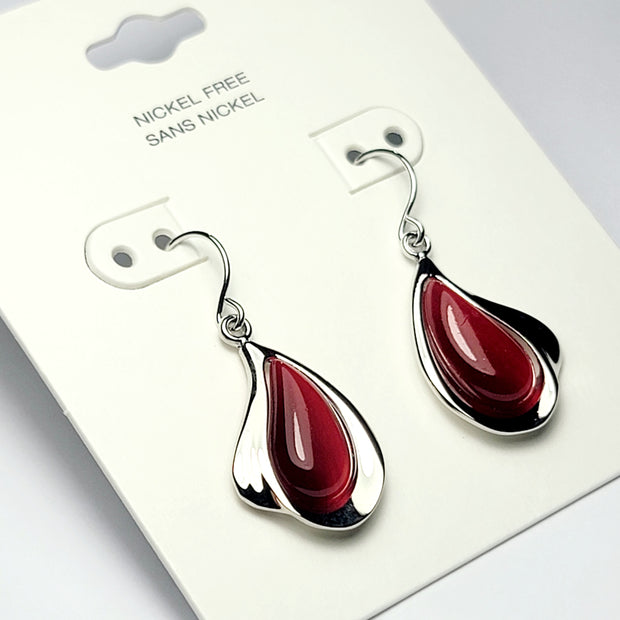Elegant Red Teardrop Earrings – White Gold Plated