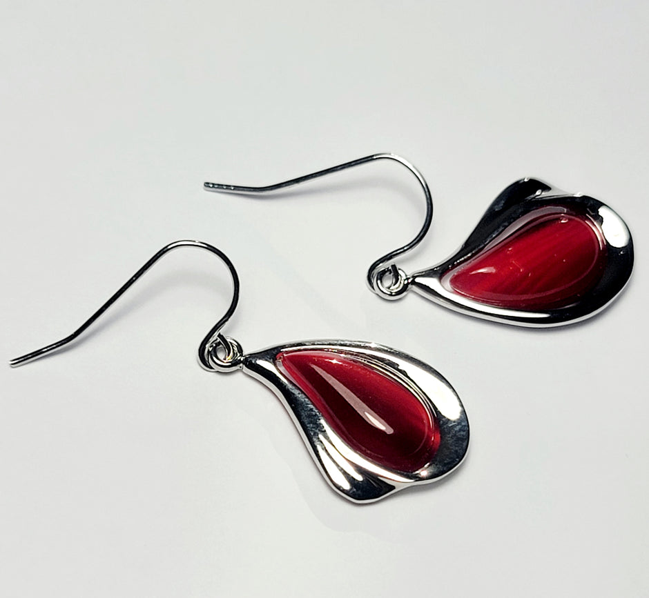 Elegant Red Teardrop Earrings – White Gold Plated