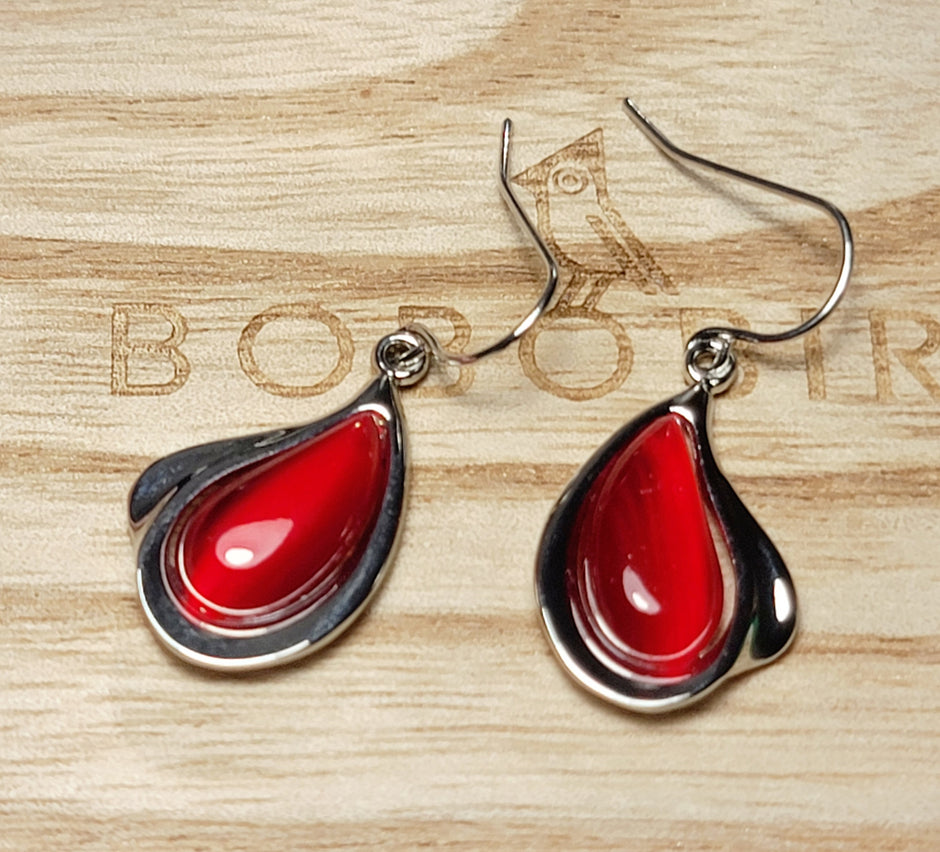 Elegant Red Teardrop Earrings – White Gold Plated